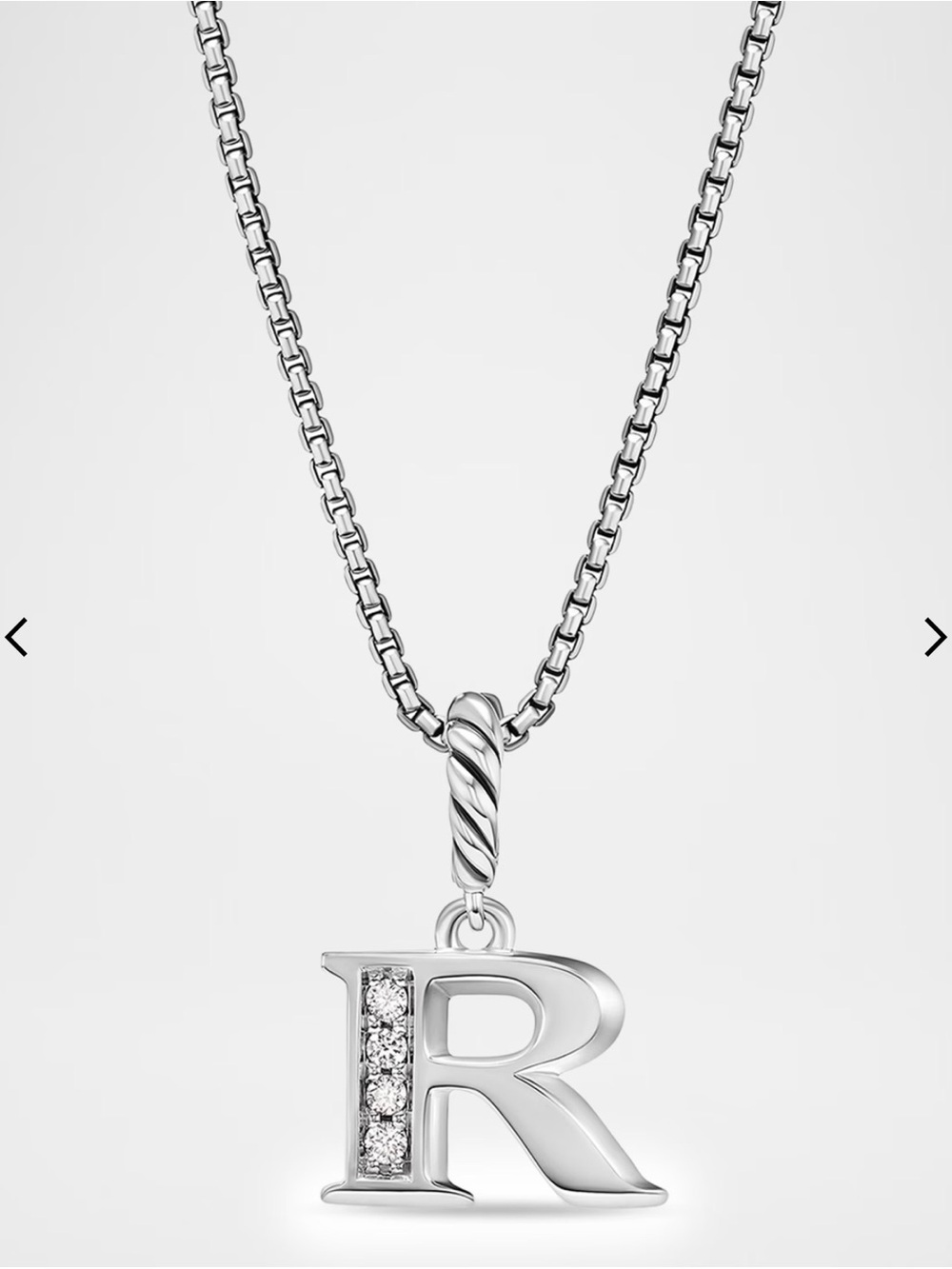 David Yurman Silver 'R' Initial Pendant Necklace with Pavé Crystals